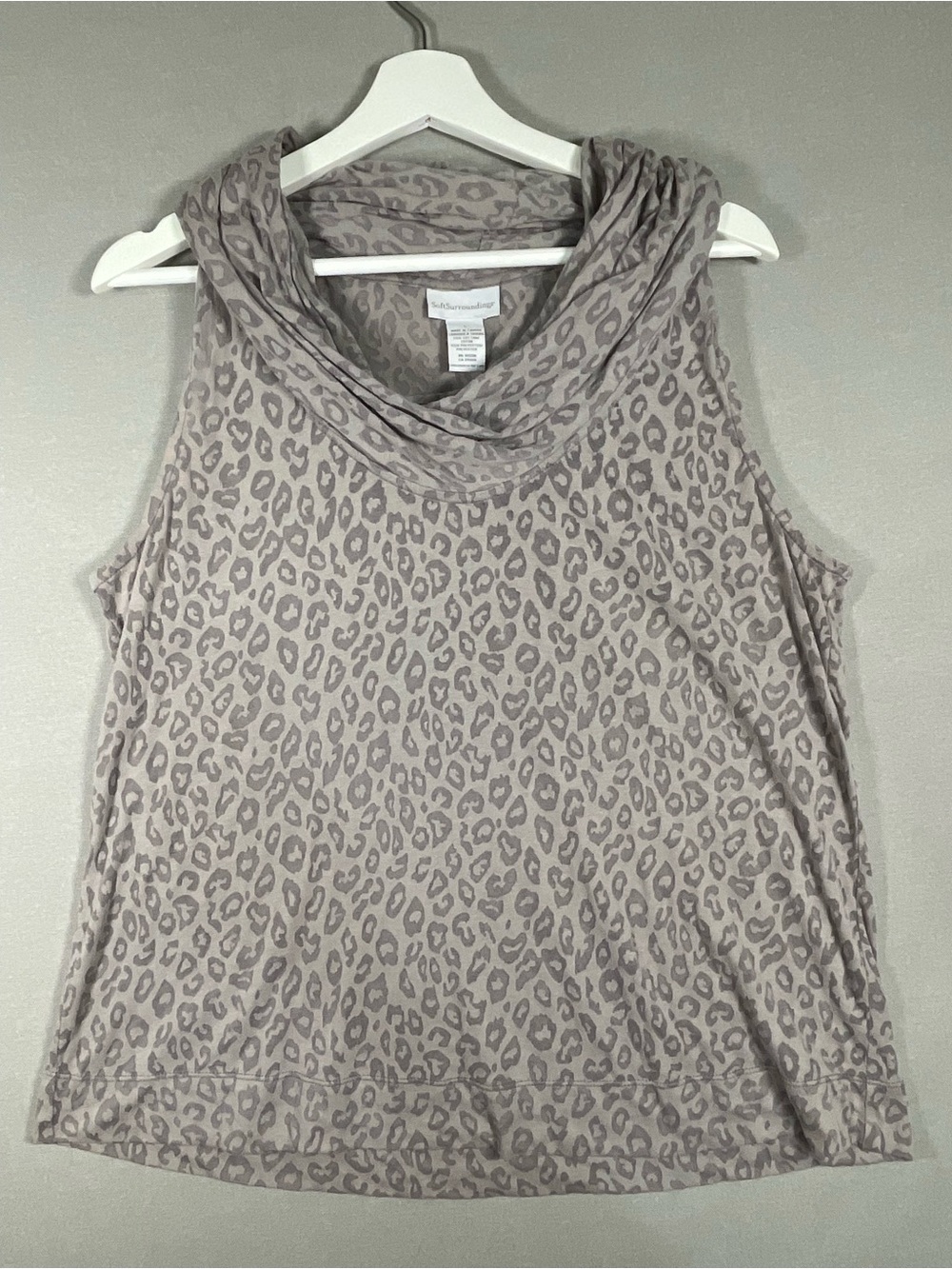 Soft Surroundings Burnout Leopard Cowl Neck Tank Top Size L Gray Taupe